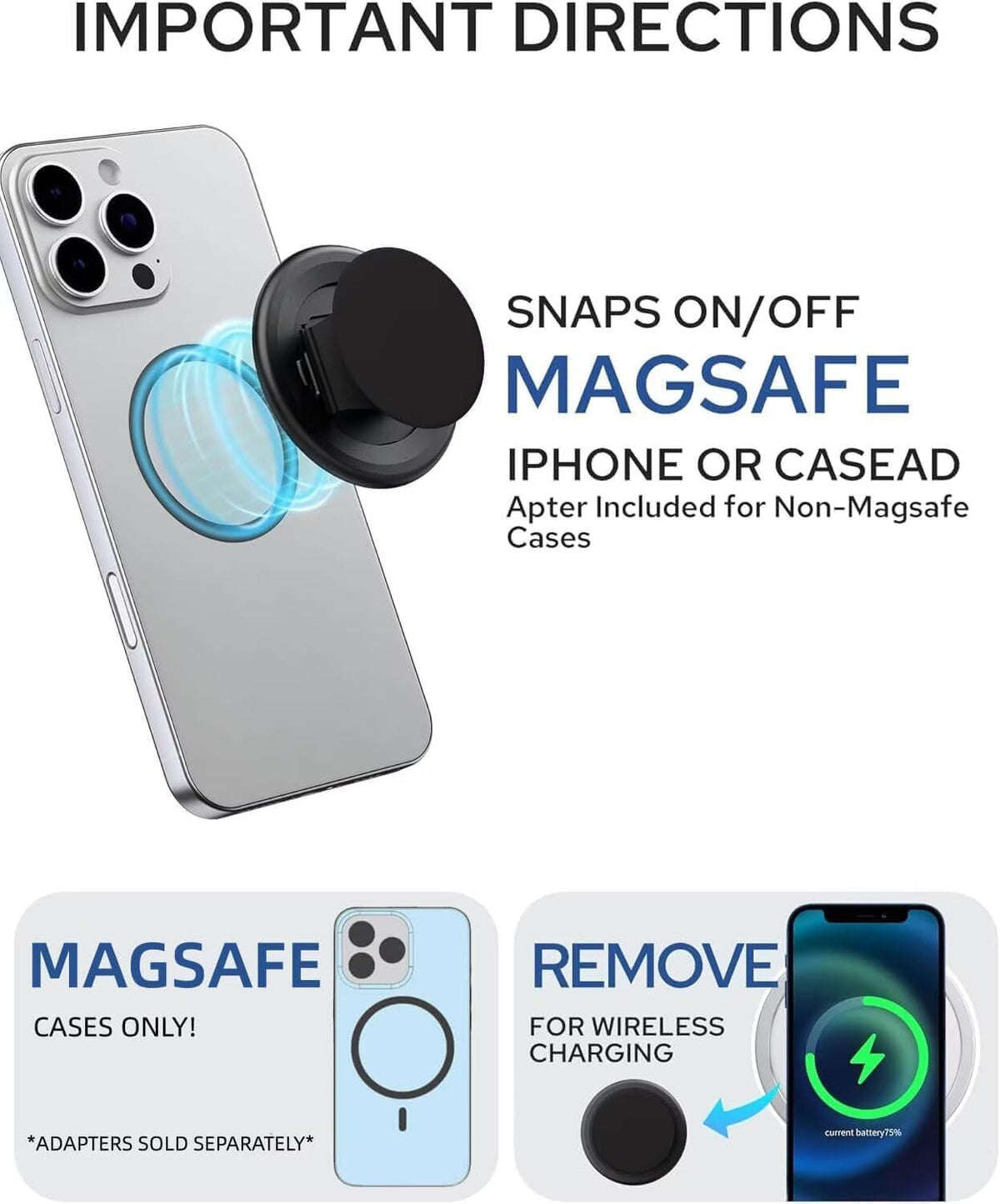 FENNIDICE Transparent Magnetic Phone Grip Compatible with MagsafeCollapsible Mobile Phones Stand Holder for Smartphone