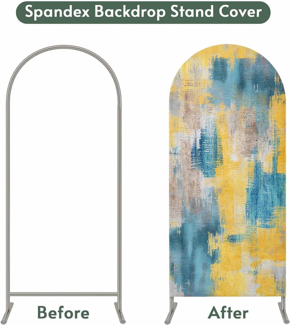 Jnbasdffb 7.2 Blue Yellow Brown Wedding Arch Cover,Stretchy Spandex Arch Backdrop Stand Covers FT,Modern Abstract