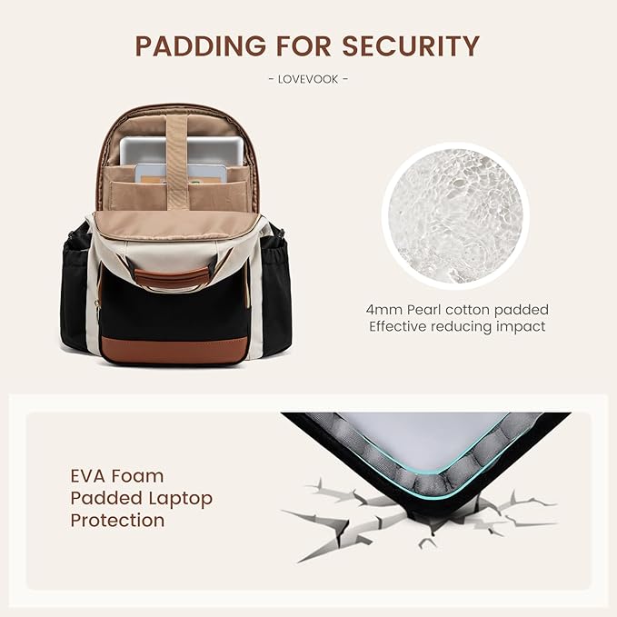 LOVEVOOK Laptop Backpack for Women with Pouch Pocket for Large Capacity Cup,15.6 Inch Laptop Computer Bag Travel Backpack Purse,Waterproof Work Business Backpack College Teacher Bag,Beige-Brown-Bbrown