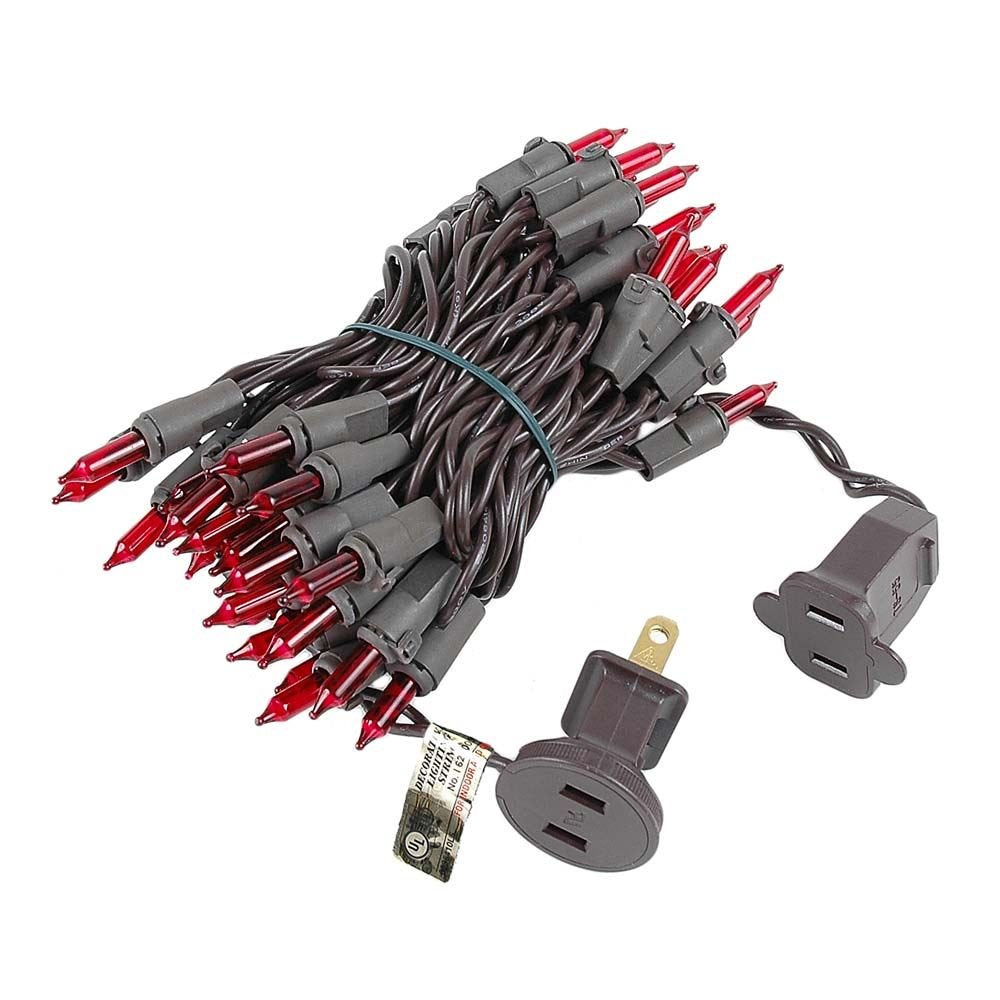 Novelty Lights Mini Lights 11ft 50 Bulbs Red on Brown Wire Commercial Grade UL Listed