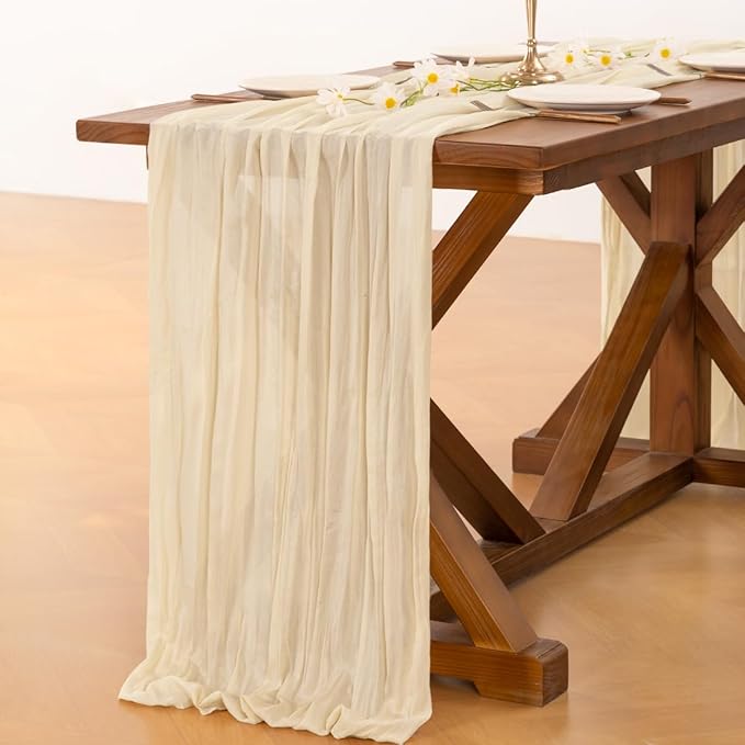 Socomi 3pcs Beige Fall Thanksgiving Cheesecloth Table Runner Boho Rustic Gauze 120 inch 10FT Cheese Cloth Runner for Wedding Party Baby Shower Birthday Home Decor Holiday Decorations