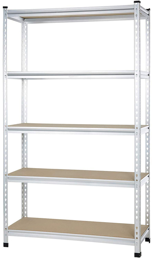 Amazon Basics 5-Tier Medium Duty Garage Shelving Unit, Sturdy Adjustable Storage Shelves, Easy to Assemble, 48" x 18" x 72", Aluminum