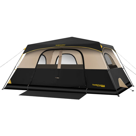 FanttikOutdoor Zeta C10 Pro Camping Tent 10 Person Instant Cabin Tent Setup in 60 Seconds with Rainfly & Windproof Portable with Carry Bag for Family Camping & Hiking, Khaki