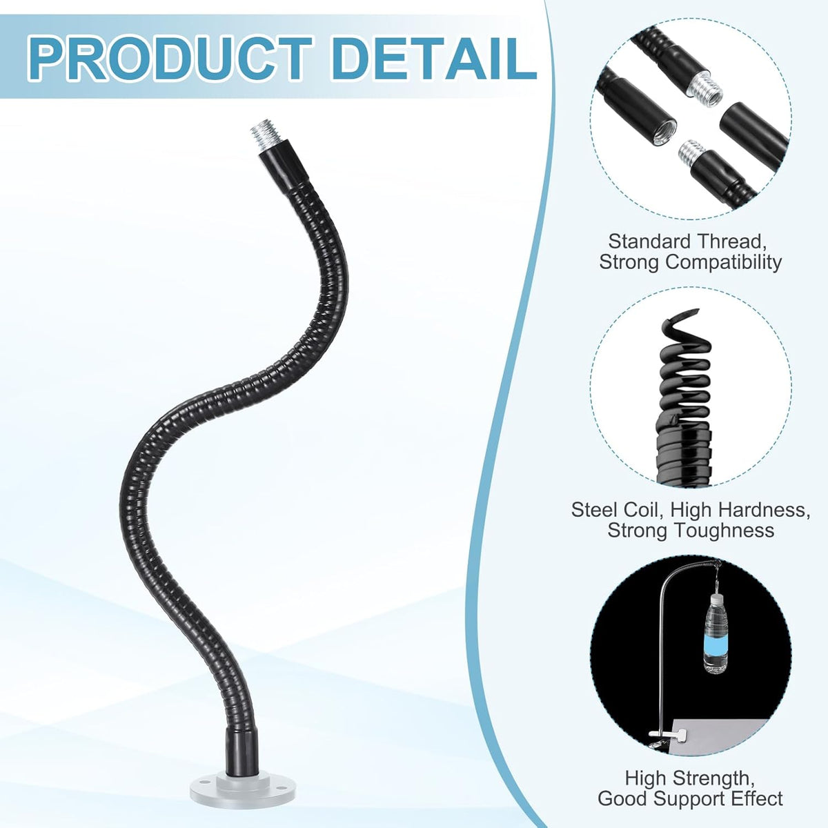 7.9" 1Pcs 3/8"-16 PATIKIL Gooseneck, Male to Male Thread Metal Universal Hose Flexible Arm Gooseneck Tube Extension