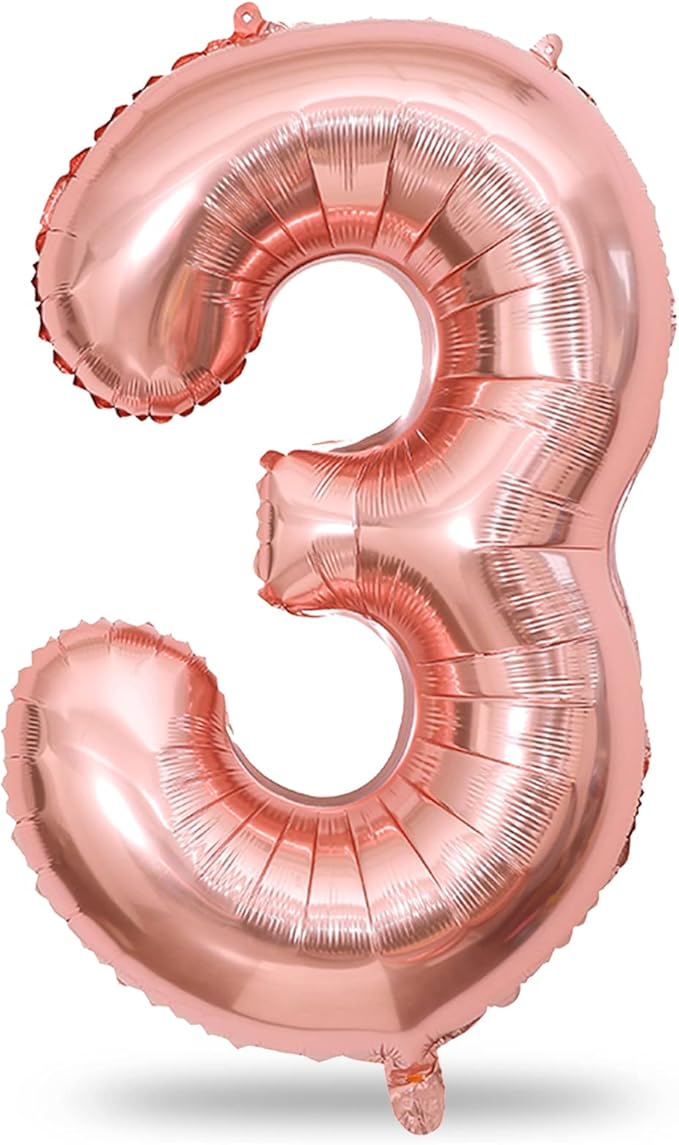 Rose Gold Number 3 Balloon for Girls, 40 Inch Large Number 0-9 Foil Mylar Helium Digital Balloons Set for Women Birthday Graduation Anniversary New Year Wedding Party Decorations Celebration Supplies