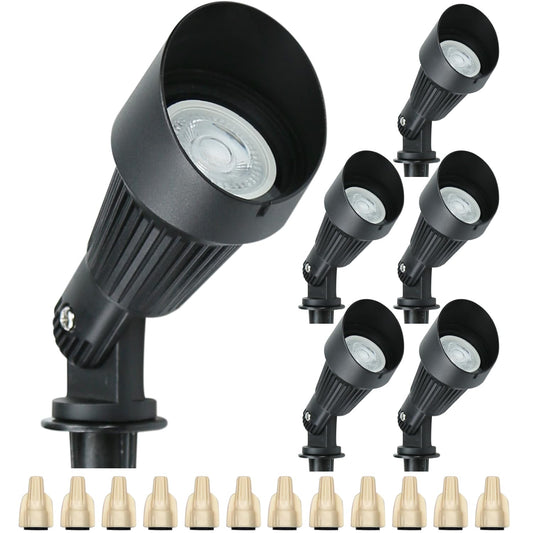 Lumina Lighting® 4W Landscape Lighting 12V Landscape Lights Low Voltage Landscape Spotlights Warm White Waterproof Outdoor Replaceable LED Bulb for Garden, Lawn, Porch, Patio and Yard (Black, 6-Pack)