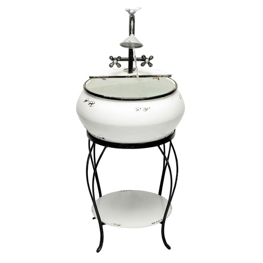 Alpine Corporation YHL170 32” Indoor/Outdoor Antique Metal Sink Water Fountain with Stand – Charming Waterfall Feature for Garden, Patio & Home Decor, White