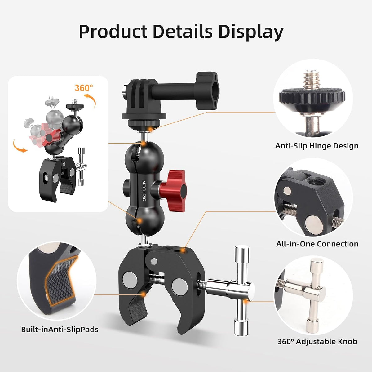 Mechrig 360 1/4"-20 Super Clamp Mount Kit with Ballhead Magic Arm Universal Camera Mount with Screws for DSLR