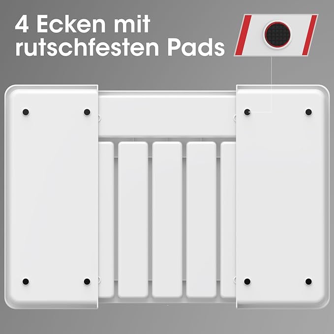 Aujen Silverware Organizer - Expandable Kitchen Drawer Organizer, Adjustable Utensil Organizer, Cutlery Tray for Forks, Knives, Multipurpose Kitchen Organizers and Storage Solution, White, Large