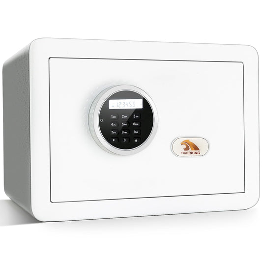 TIGERKING 1.2 Cu Ft Small Safe Box, White Security Safe with Digital Keypad, 2-Bolt Anti-Theft Locking Bolts, Removable Shelf, Easy Setup for Closet, Apartment, Dorm, Home Office