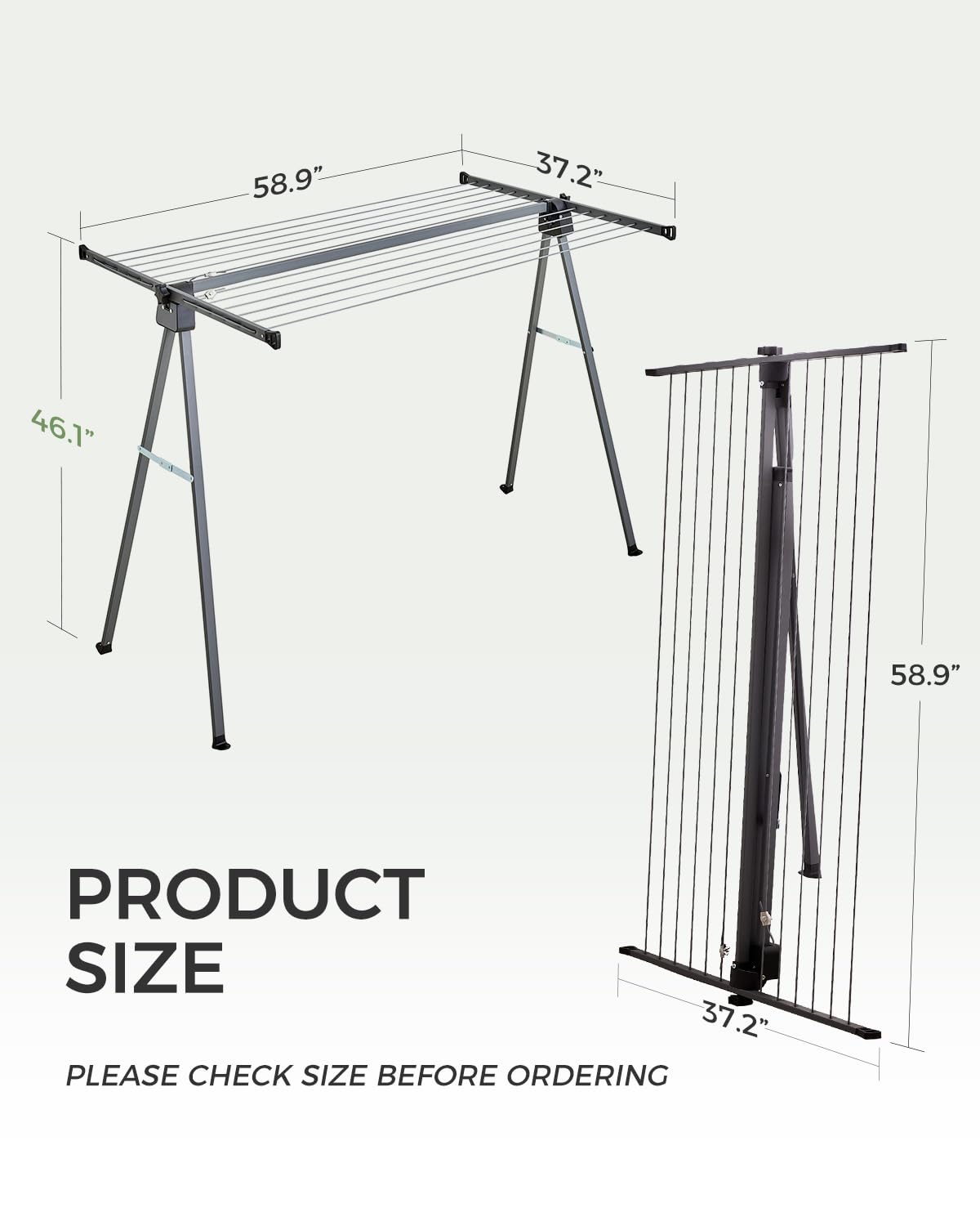 CROS Compact Outdoor Clothesline Drying Rack, 46ft Freestanding Laundry Rack with Ground Stakes for Stability, Foldable Space Saving Clothes Dryer for Yard Patio Garden, Easy Access Design