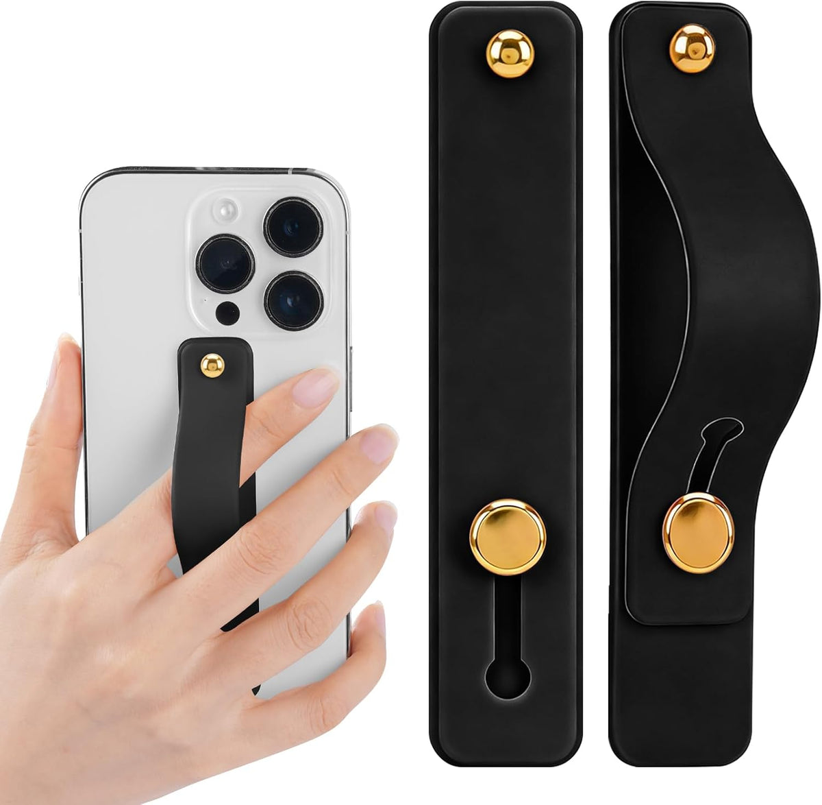 Fejnyer 2-Pack 2) White Silicone Phone Strap with Kickstand - Versatile Grip & Holder for Most Phones and Cases (Black