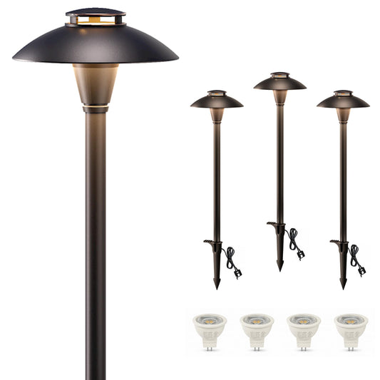 HIBOITEC 4-Pack Low Voltage Landscape Lighting 12V Pathway Lights, Replaceable MR11 LED Bulb 3W 2700K IP65 Waterproof Die-Cast Aluminum Outdoor Path Lights with ORB Finish for Garden Walkway Yard
