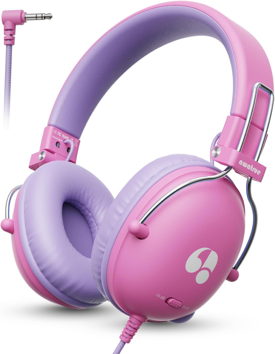 74/85dB 3.5mm awatrue Kids Headphones, Safe Volume Limit, Stereo Sound, Wired On-Ear Headphones for Kids Boys Girls