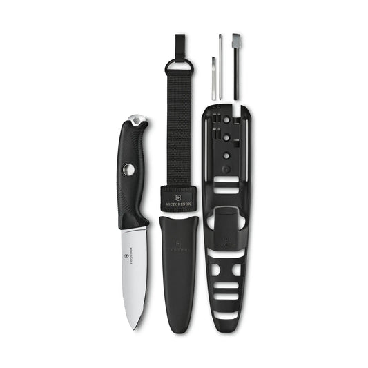 Victorinox Venture Pro Fixed-Blade Full Tang Stainless Steel Outdoor Knife - Bow Drill Divot, Durable Black Handle, Swiss Army Design, Ideal for Camping and Survival