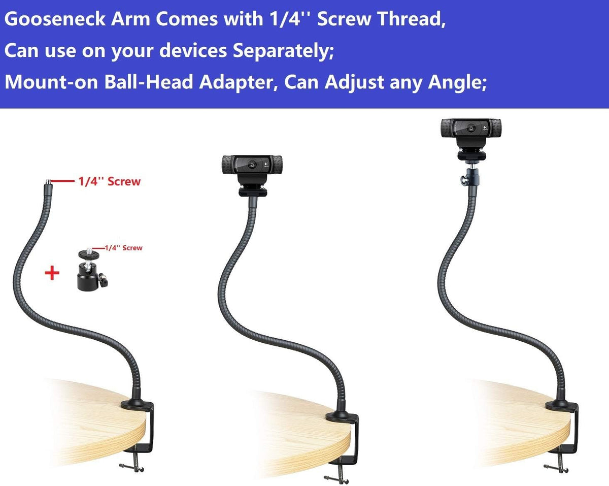AceTaken -25'' 4K,C920s,C922x StreamCam Stand Flexible Arm Clamp Mount Tripod Compatible with Logitech StreamCam,Brio