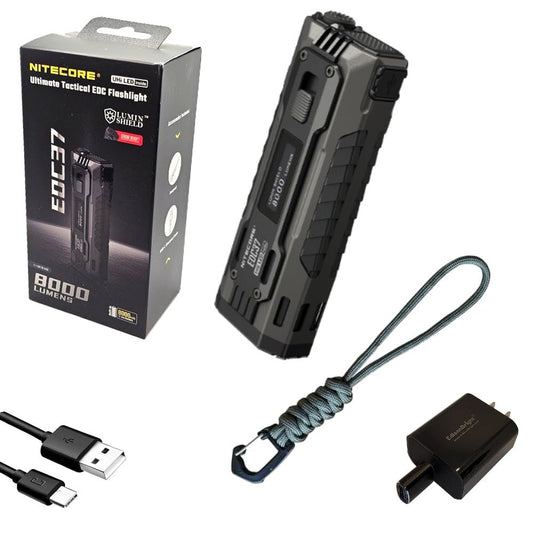 Nitecore EDC37 8000 Lumen USB Rechargeable Slim Body LED Flashlight EdisonBright Brand Charging Adapter