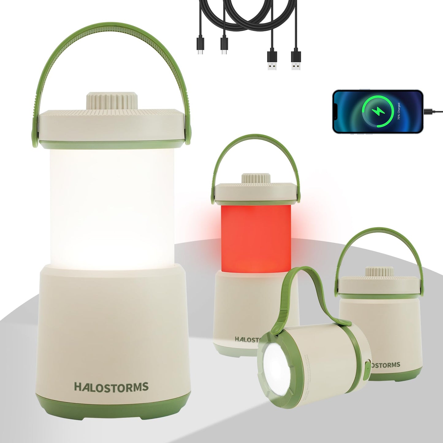 HALOSTORMS 4PK LED Camping Lantern Rechargeable, 800LM, 230Hours Runtime, 5 Modes Camping Light with Red Light, IPX4 Waterproof Lantern Flashlight for Hurricane,Emergency,Power Outages,Home,Hiking