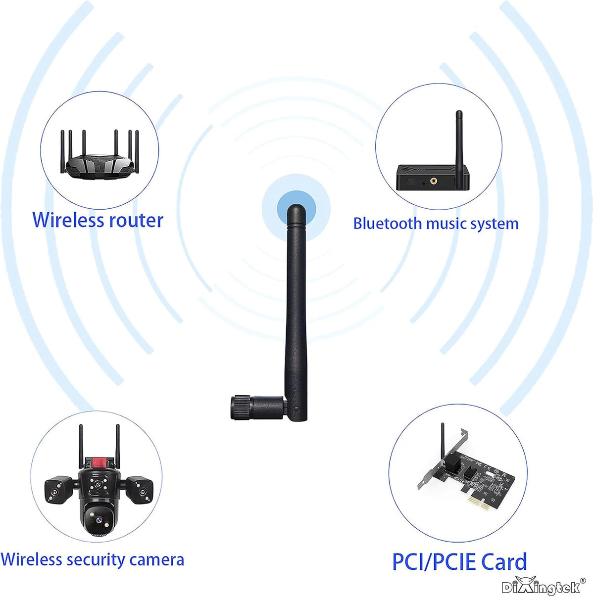 Dixingtek 6E 2.4GHz 5GHz 6GHz 2-Pack WiFi Tri-Band Bluetooth RP SMA Male Antenna, Compatible with WiFi Router Camera