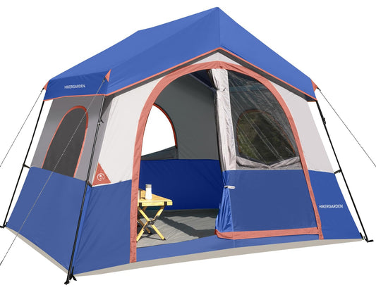HIKERGARDEN 8 Person Camping Tent - Portable Family Cabin Tent for Camp, Windproof Fabric Camp Tent Outdoor for Hiking, Backpacking, Traveling-12'x9'x80in(H) (Navy Blue)