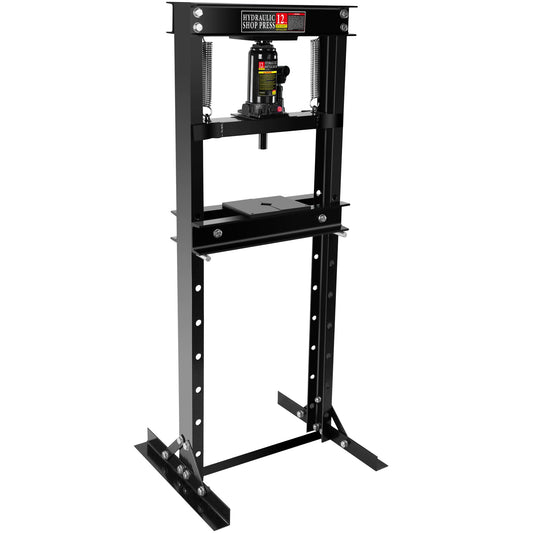 Hydraulic Shop Press,12 Ton H-Frame Garage Floor Adjustable Shop Bearing Press with Stamping Plates to Bend, Straighten, Or Press Parts, Install Bearings & U-Joints