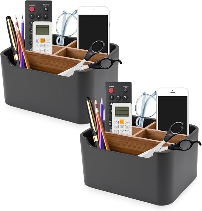Stylish Desk Organizers and Remote Control Holders in Black, Pen Phone Holder Organizer, Multi-Purpose Caddy Storage Accessories for Office Desktop Coffee Table Bedside Nightstand