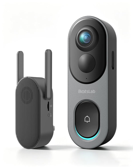 BOTSLAB 5MP Wireless Video Doorbell Camera,180° Head-to-Toe View, AI Motion Detection, VR Mode, Battery or Wired Powered, Package Detection, 32GB SD Card, 6400mAh Battery,Easy Installation,2.4GHz WiFi