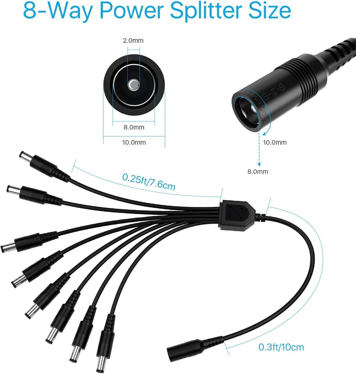 1 8 ZOSI DC Female to Male Output Power Splitter Cable Y Adapter For CCTV Accessories Black