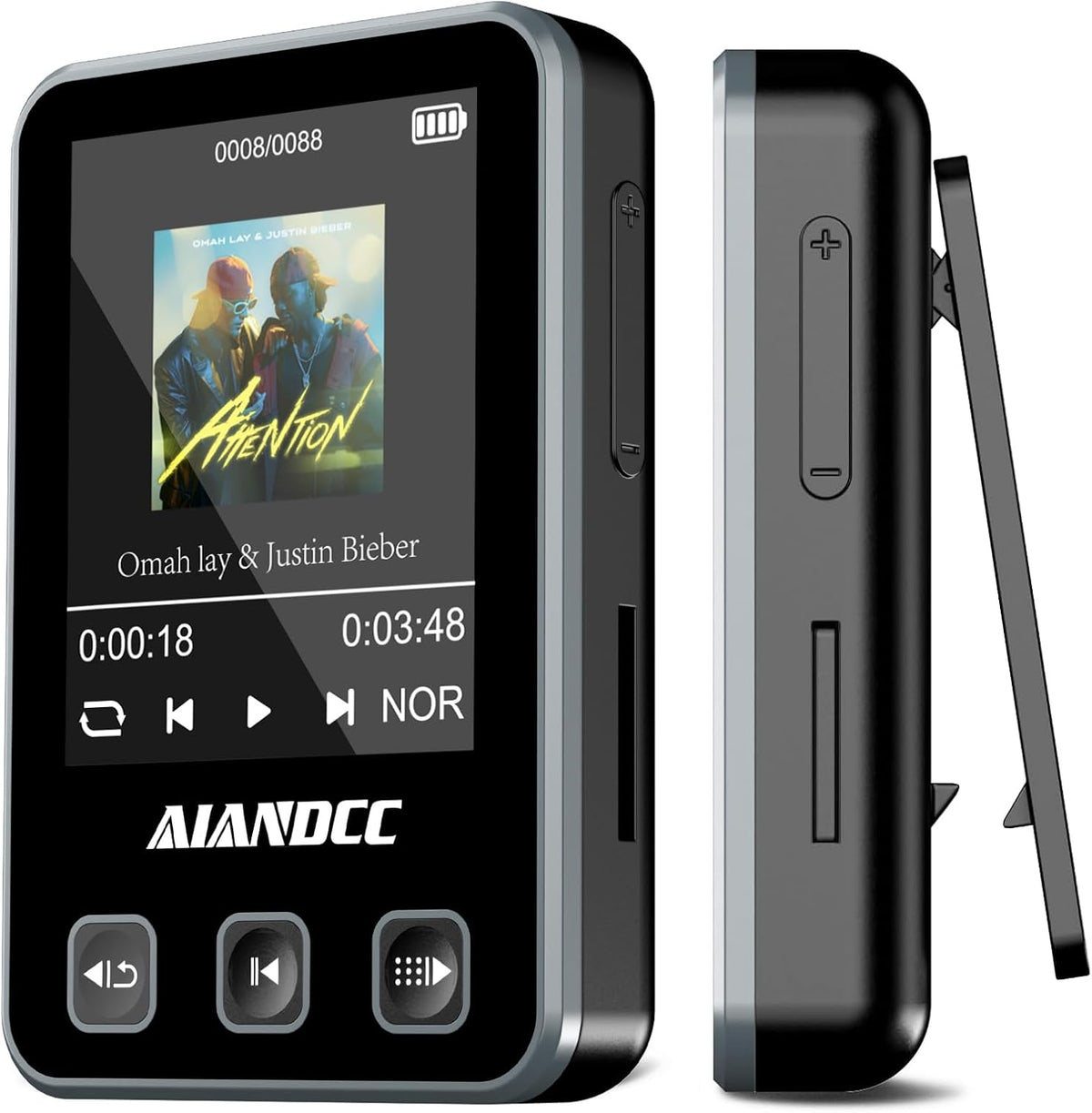 Aiandcc Mp3 5.3, 1.77-inch 32GB mp3 Player with Bluetooth HiFi Music Player with Sports Clip and Armband, TFT Color