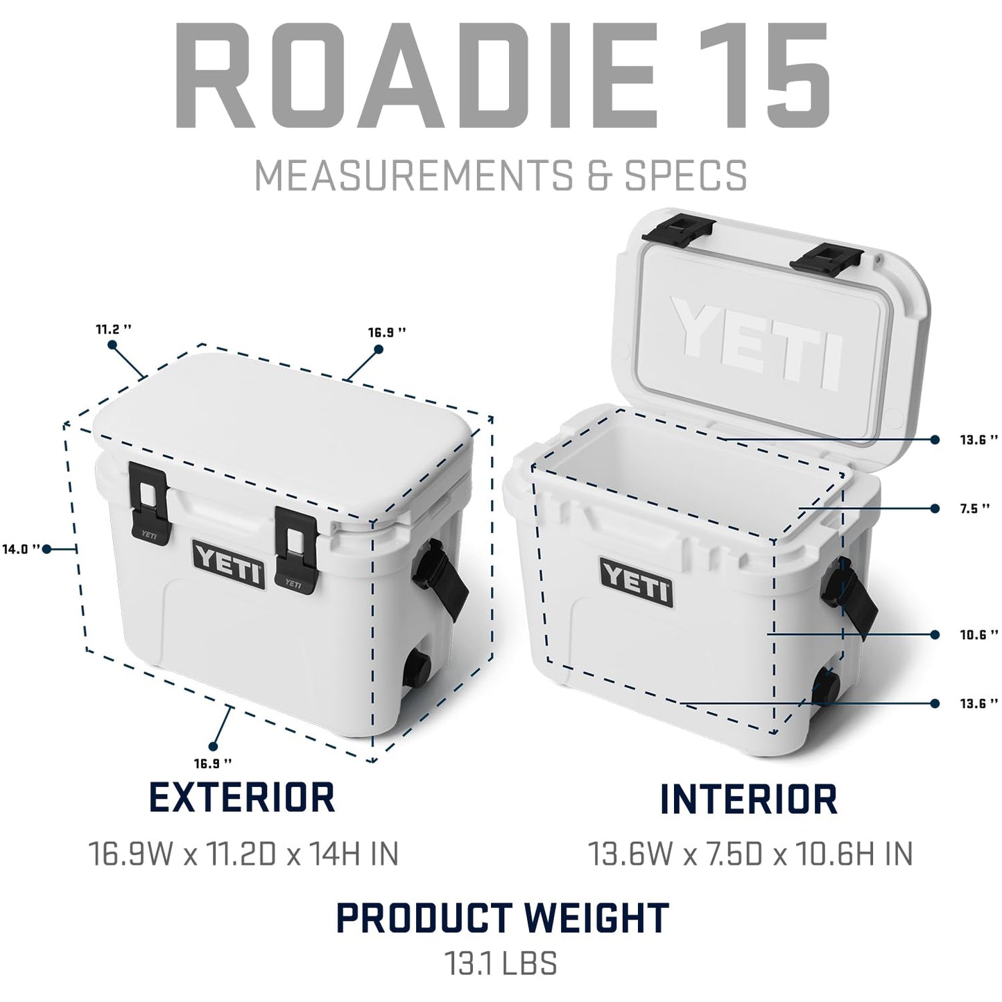 YETI Roadie 15 Hard Cooler with DoubleDuty Shoulder Strap, White