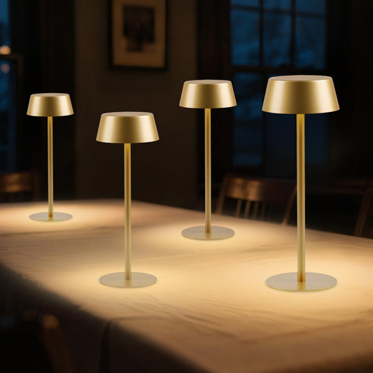 Halostorms 4 Pack Cordless Table Lamp, 50h Runtime, Metal, 3 Color Dimming Rechargeable Battery Operated Desk Lamp, IPX4 Waterproof Wireless Outdoor Table Lamp for Dinner/Restaurant/Bedroom/Cafe