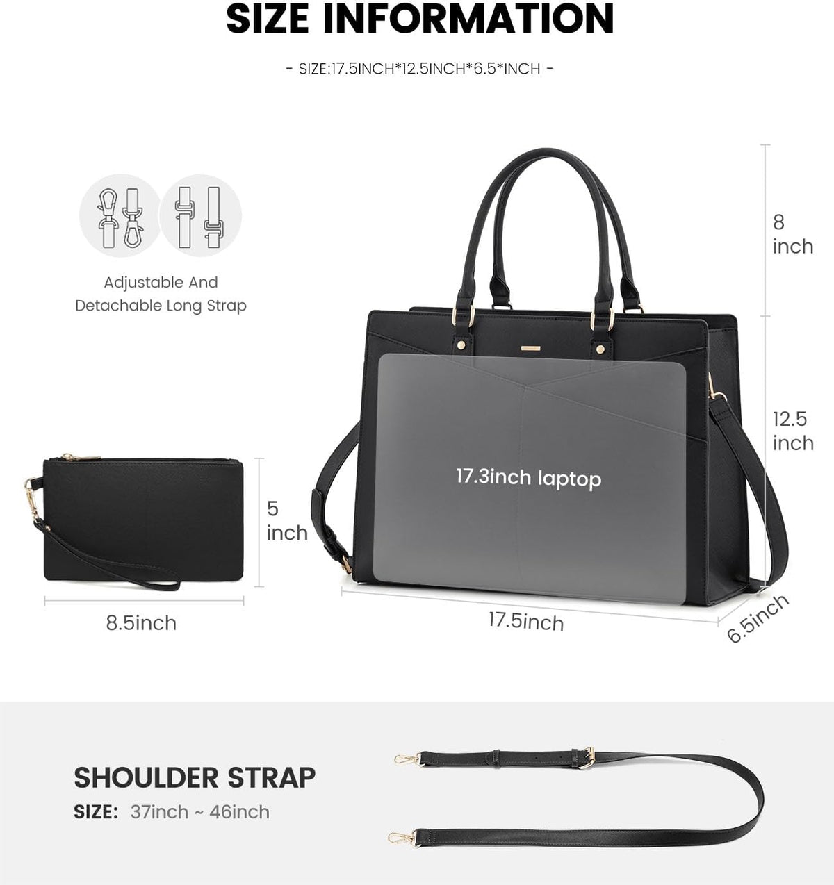 LOVEVOOK 17.3 Inch Laptop Tote Bag for Women, Leather Business Office Work Bag Computer Briefcase with Small Clutch fit