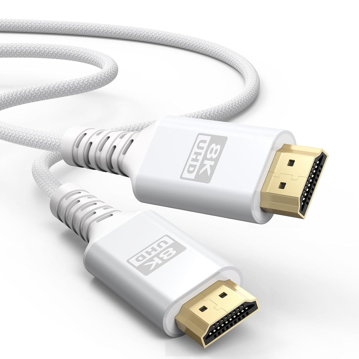 8K 10FT, 48Gbps 2.1 8K@60Hz, 4K@120Hz, HDR10+, Dolby, 3D, HDCP2.3 Laptop/Monitor/HDTV/Soundbar/Blu-ray/PS5/Xbox White