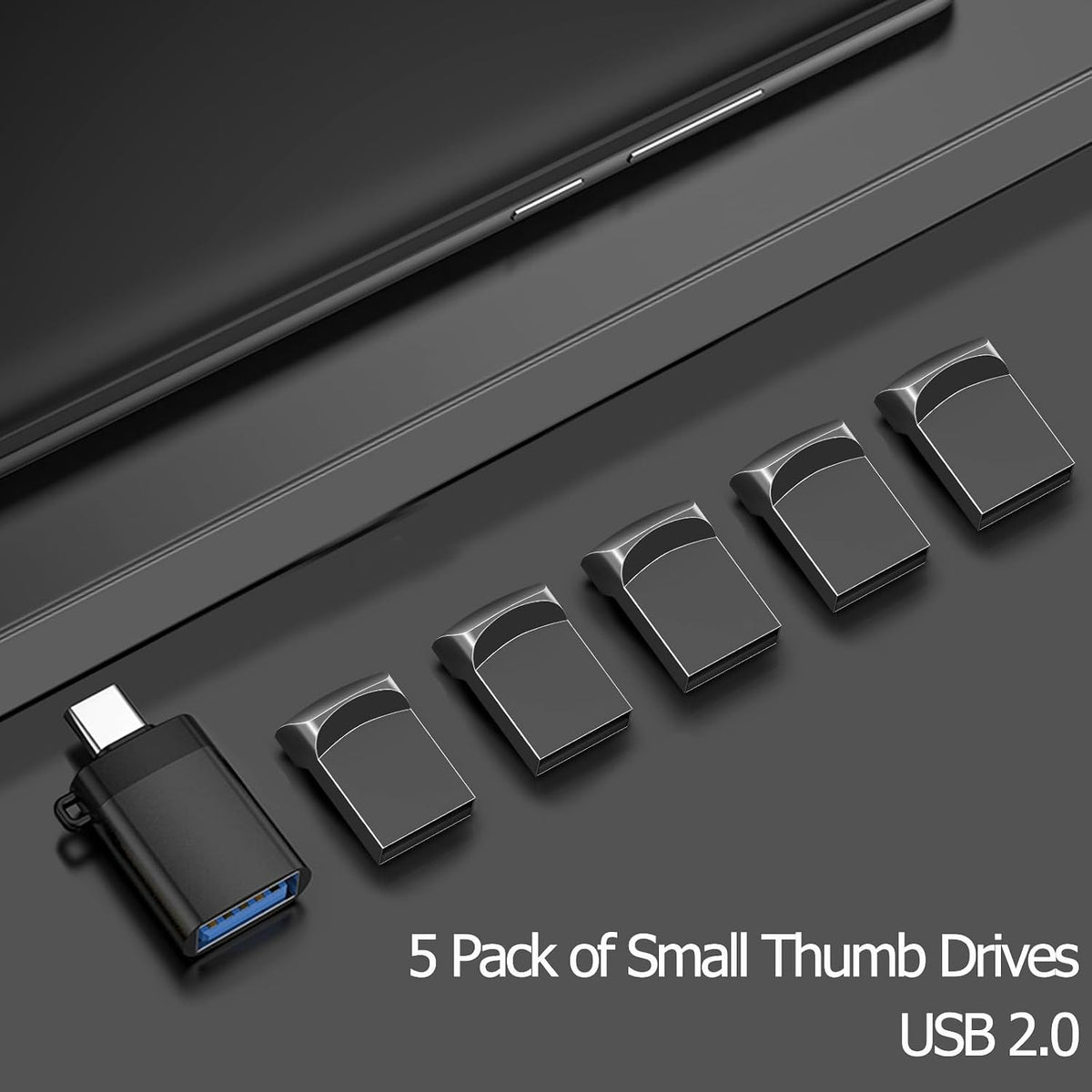 EASTBULL 16GB 2.0 5 Pack FAT32 16 5 1 USB Small Flash Drives with A USB-C Adapter, Mini USB Drives Small Thumb Drive GB