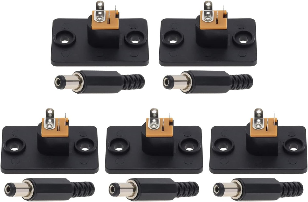 Micro Traders 5 5.5mmx2.1mm Pairs Male Jack & Female Socket Panel Mount Barrel Jack Plug DC Socket Plug for Recorders
