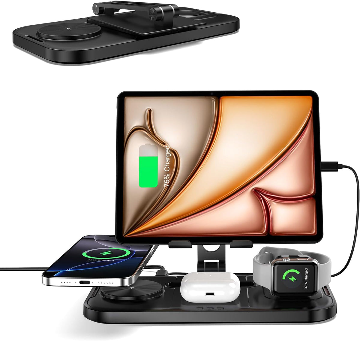 doeboe 4 1 16/15/14, 10/9/8, 2 in Wireless Charging Station with Stand for iPhone Apple Watch AirPods Pro | Foldable