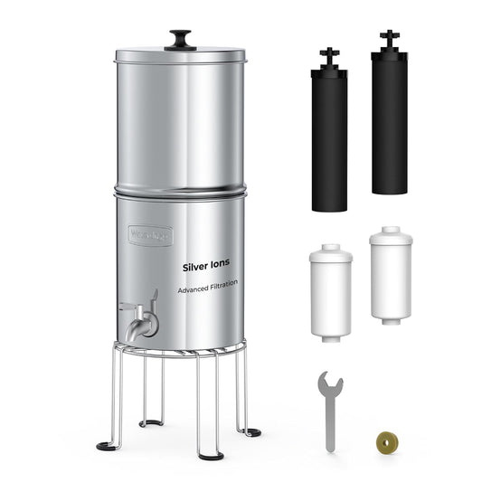 Waterdrop TK-AB-FS Gravity Water Filter System, with Silver Ions Enhanced Filtration, NSF/ANSI 42&372 Standard, Reduces Fluoride and Chlorine, with 4 Filters and Metal Spigot, 2.25G