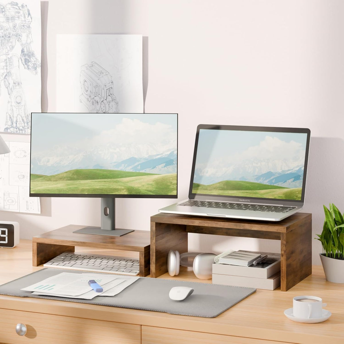 Riser-6.7 inch, TEAMIX Higher Monitor Stand Monitor Riser with Storage for Desk Small Monitor Stand TV/Screen/PC/Laptop