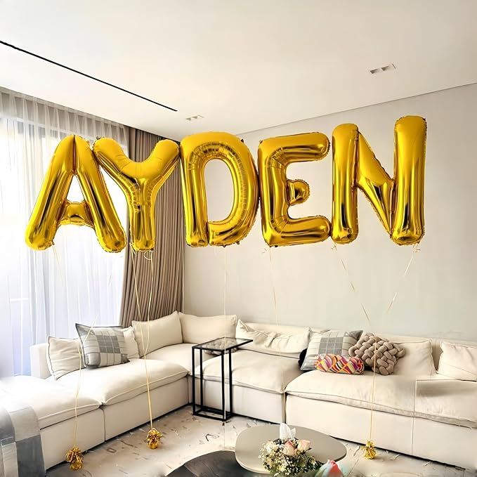 Letter Balloons Gold, 40 Inch Alphabet Name Balloons, Large Mylar Self Inflating Custom Balloon Letters A Decor, Helium Foil Customize Letter Balloons for Men Women Birthday Party Decorations Supplies