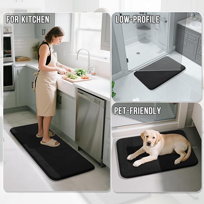 Yimobra Bathroom Runner 55"x24", Non Slip Memory Foam Bath Mat, Super Soft Water Absorbent Hallway Carpet, Machine Washable Rug for Vanity Tub Shower, Black