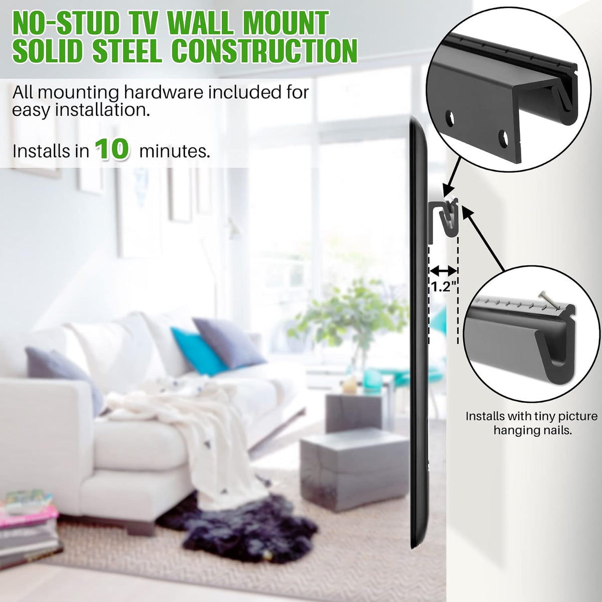 AENTGIU 32-75 Inch 600x400mm, 150 lbs Studless TV Wall Mount, No Drill Drywall TV Mount for Smart TVs, Max VESA Low