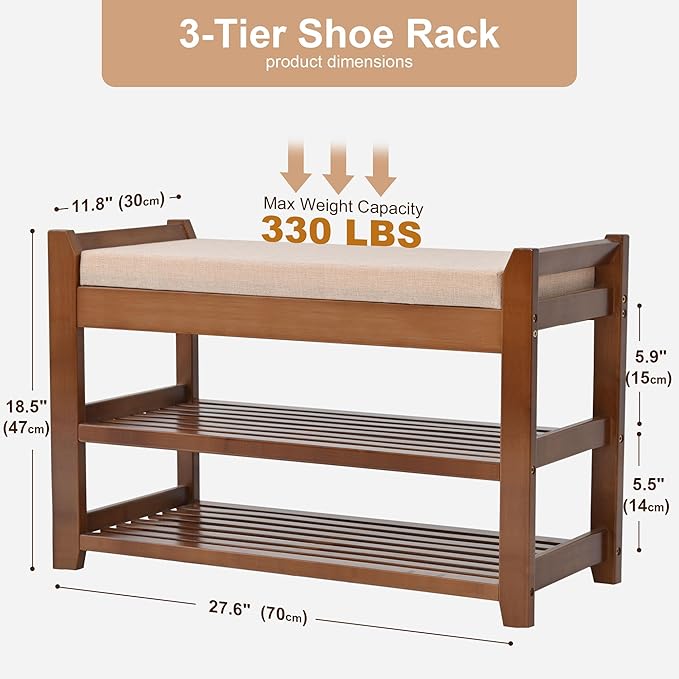 Shoe Rack Bench with Cushion, Shoe Rack for Front Door Entrance, Shoe Bench with Storage for Entryway Hallway Bedroom Living Room