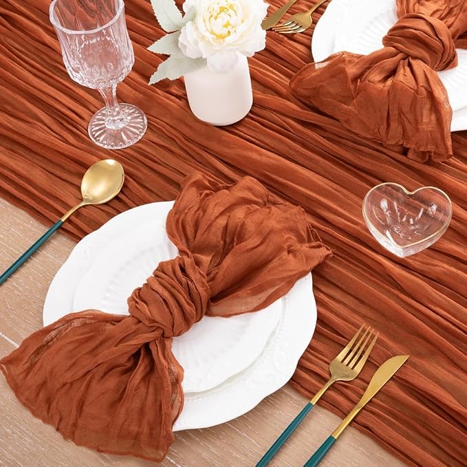 MLMC 3 Pack Terracotta Table Runner 10ft Rustic Burnt Orange Cheesecloth Table Runner 35 x 120 inches Boho Cheese Cloth Centerpiece for Wedding Bridal Shower Pinic Thanksgiving Decor