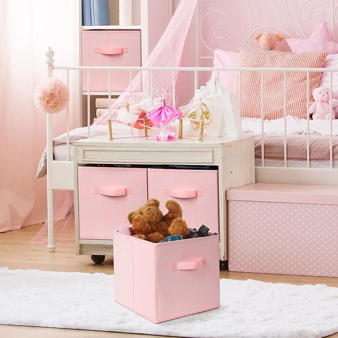 Criusia Storage Cubes - 11 Inch Heavy Duty Fabric Storage Bins for Shelves Closet, Cube Organizer - 8 Pack Collapsible Cube Storage Bins Baskets for Organizing Clothes Blankets Toys (Pink)