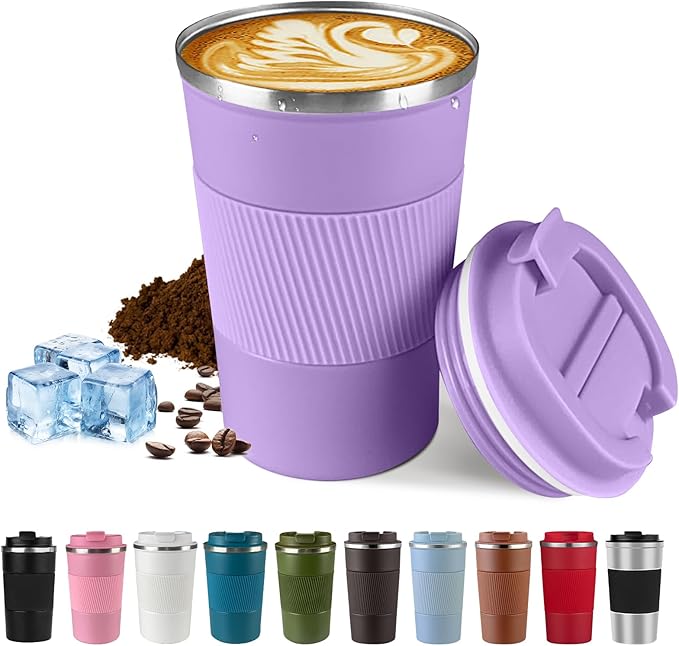 Vacuum-Insulated Stainless Steel Travel Coffee Mug, Leak-Proof Reusable Coffee Cup with Lid - Keep Hot & Cold Drinks for Hours, Durable Insulated Tumbler for Men & Women(3rd-Purple, 17OZ)
