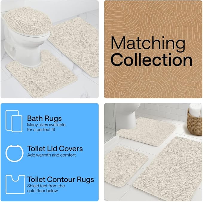 GORILLA GRIP Bath Rug Mat 44x26, Soft Absorbent Chenille, Quick Dry Microfiber Mats, Rubber Backing Washable Shower Floor Rugs, Bathmat Runner, US Designed Bathroom Home Decor Accessories Ivory Cream