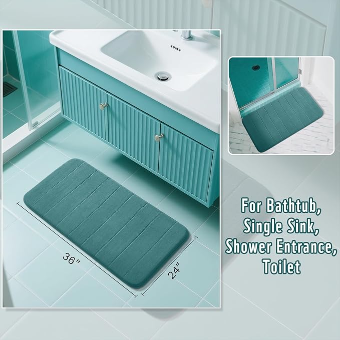 Yimobra Large Bath Mat 36"x24", Super Soft Quick Dry Memory Foam Bathroom Rug, Water Absorbent, Non Slip Backing Machine Washable for Tub Shower, Thick Comfort Support, Teal