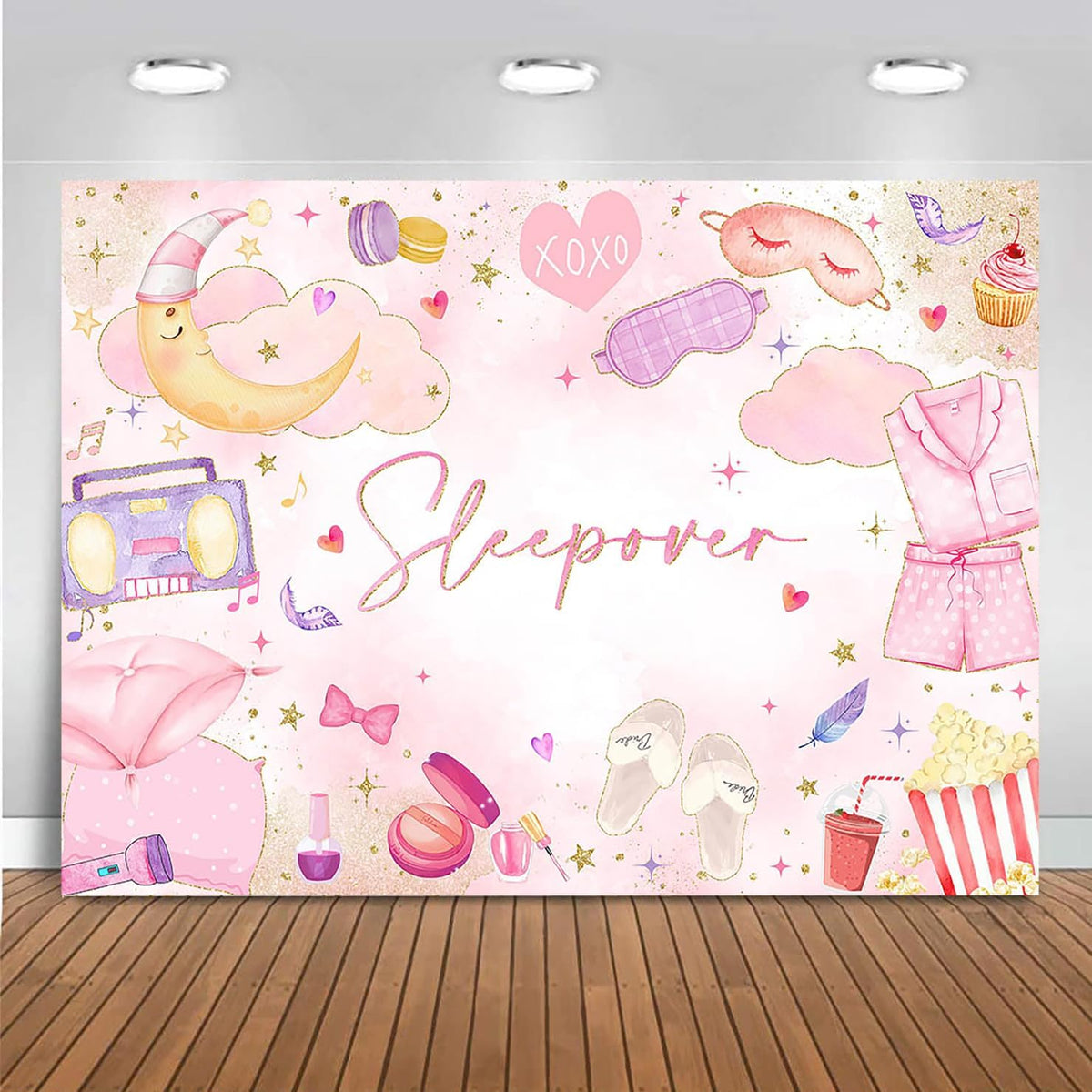 Mocsicka Sleepover Party Backdrop Slumber Party Supplies for Girls Pink Pajamas Girls Night Decorations Sleepover Spa