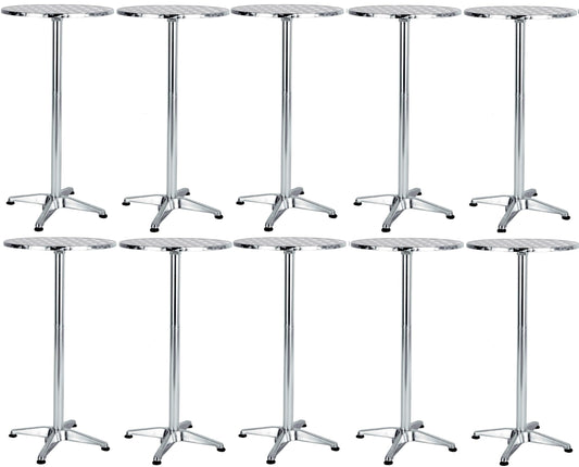 BTEXPERT Set of 10 Commercial 45-Inch Bar Height Round Patio Tables – 23.75" Diameter Aluminum Flip Top Tables with 25.75" Base – Indoor Outdoor Stainless Steel Silver Restaurant Furniture