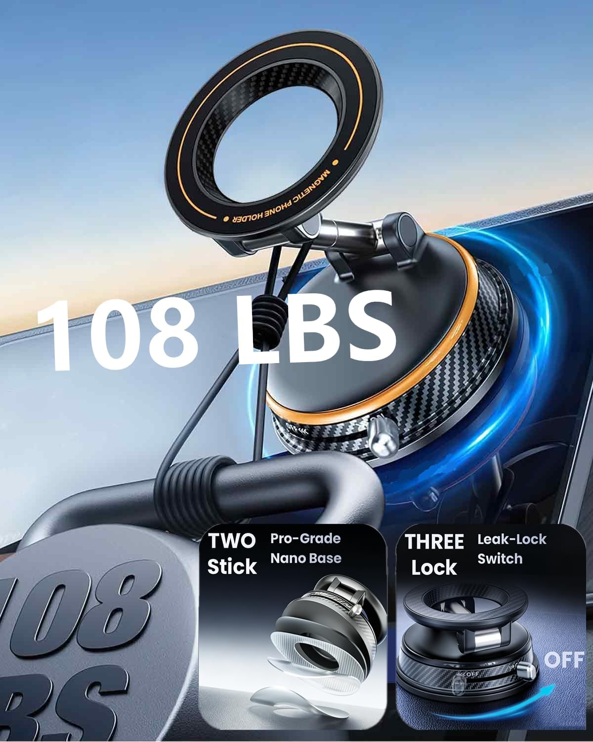 Fclvd 360Adjustable 108+LBS Magnetic Car Phone Holder, Vacuum Dashboard and Windshield Mount Magsafe Cell Phone Holders